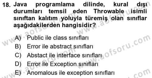 İleri Programlama Dersi 2023 - 2024 Yılı Yaz Okulu Sınav Soruları 18. Soru