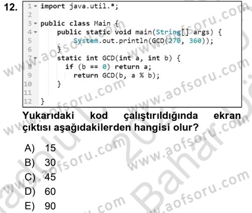 İleri Programlama Dersi 2024 - 2025 Yılı (Vize) Ara Sınav Soruları 12. Soru