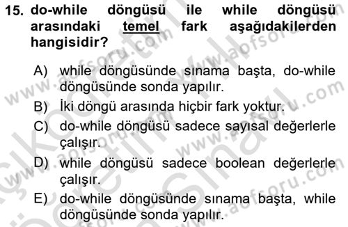İleri Programlama Dersi 2024 - 2025 Yılı (Vize) Ara Sınav Soruları 15. Soru