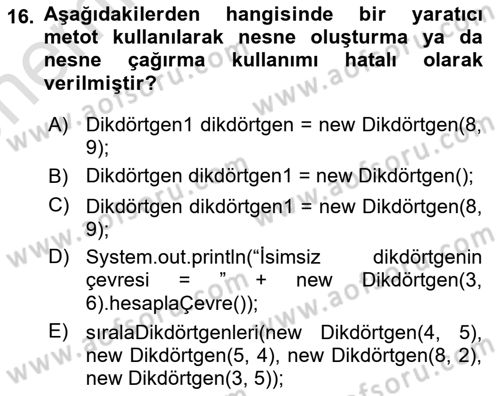 İleri Programlama Dersi 2024 - 2025 Yılı (Vize) Ara Sınav Soruları 16. Soru