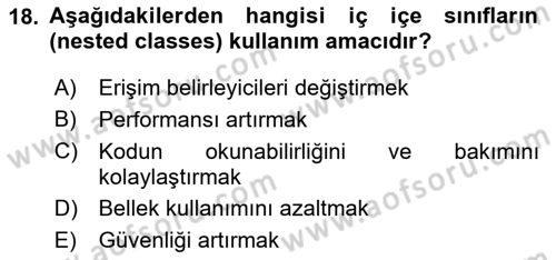 İleri Programlama Dersi 2024 - 2025 Yılı (Vize) Ara Sınav Soruları 18. Soru