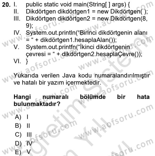 İleri Programlama Dersi 2024 - 2025 Yılı (Vize) Ara Sınav Soruları 20. Soru