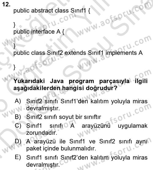 İleri Programlama Dersi 2024 - 2025 Yılı (Final) Dönem Sonu Sınav Soruları 12. Soru