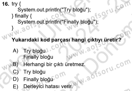 İleri Programlama Dersi 2024 - 2025 Yılı (Final) Dönem Sonu Sınav Soruları 16. Soru