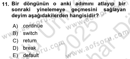 İleri Programlama Dersi 2025 - 2026 Yılı (Vize) Ara Sınav Soruları 11. Soru