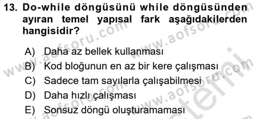 İleri Programlama Dersi 2025 - 2026 Yılı (Vize) Ara Sınav Soruları 13. Soru
