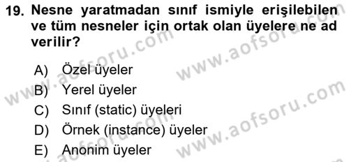 İleri Programlama Dersi 2025 - 2026 Yılı (Vize) Ara Sınav Soruları 19. Soru