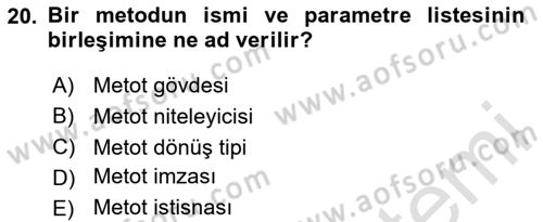 İleri Programlama Dersi 2025 - 2026 Yılı (Vize) Ara Sınav Soruları 20. Soru
