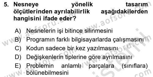 İleri Programlama Dersi 2025 - 2026 Yılı (Vize) Ara Sınav Soruları 5. Soru