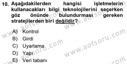 Kurumsal Kaynak Planlama Sistemleri Dersi 2018 - 2019 Yılı (Vize) Ara Sınav Soruları 10. Soru