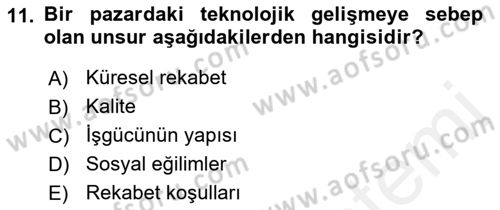 Kurumsal Kaynak Planlama Sistemleri Dersi 2018 - 2019 Yılı (Vize) Ara Sınav Soruları 11. Soru