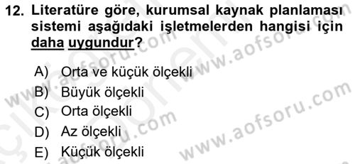 Kurumsal Kaynak Planlama Sistemleri Dersi 2018 - 2019 Yılı (Vize) Ara Sınav Soruları 12. Soru