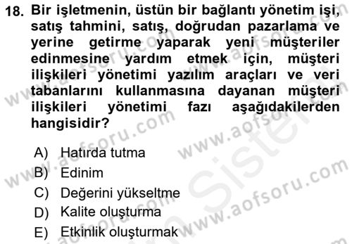 Kurumsal Kaynak Planlama Sistemleri Dersi 2018 - 2019 Yılı (Final) Dönem Sonu Sınav Soruları 18. Soru