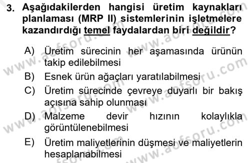 Kurumsal Kaynak Planlama Sistemleri Dersi 2018 - 2019 Yılı (Final) Dönem Sonu Sınav Soruları 3. Soru