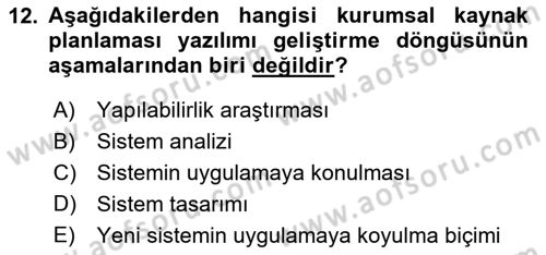Kurumsal Kaynak Planlama Sistemleri Dersi 2018 - 2019 Yılı Yaz Okulu Sınav Soruları 12. Soru