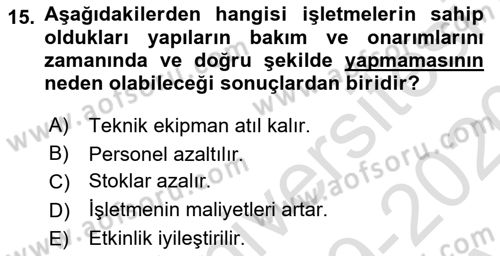 Kurumsal Kaynak Planlama Sistemleri Dersi 2019 - 2020 Yılı (Vize) Ara Sınav Soruları 15. Soru