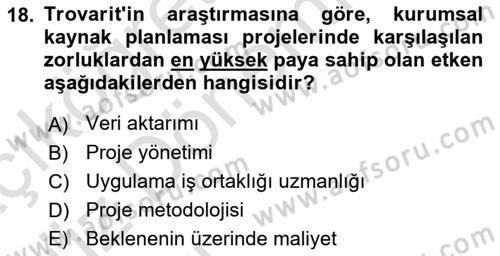Kurumsal Kaynak Planlama Sistemleri Dersi 2019 - 2020 Yılı (Vize) Ara Sınav Soruları 18. Soru