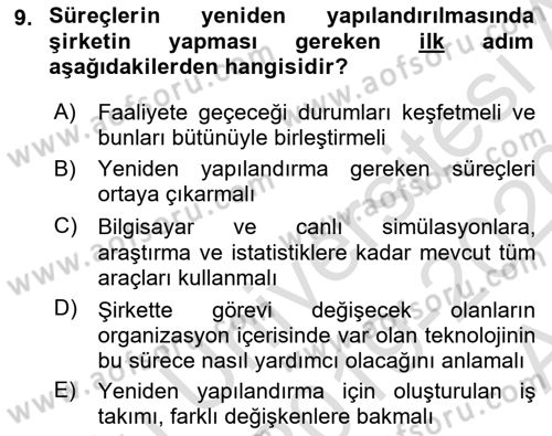 Kurumsal Kaynak Planlama Sistemleri Dersi 2019 - 2020 Yılı (Vize) Ara Sınav Soruları 9. Soru