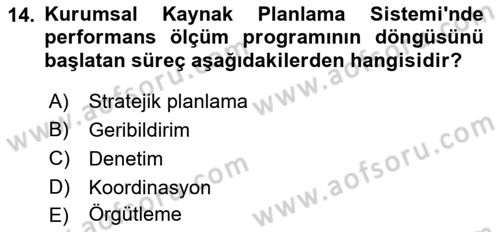 Kurumsal Kaynak Planlama Sistemleri Dersi 2019 - 2020 Yılı (Final) Dönem Sonu Sınavı 14. Soru