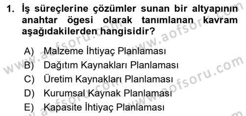 Kurumsal Kaynak Planlama Sistemleri Dersi 2020 - 2021 Yılı Yaz Okulu Sınav Soruları 1. Soru