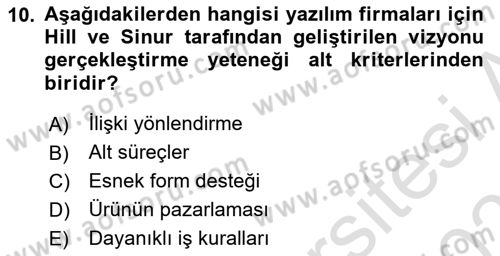 Kurumsal Kaynak Planlama Sistemleri Dersi 2020 - 2021 Yılı Yaz Okulu Sınav Soruları 10. Soru