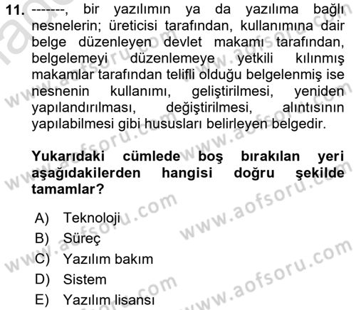 Kurumsal Kaynak Planlama Sistemleri Dersi 2020 - 2021 Yılı Yaz Okulu Sınav Soruları 11. Soru