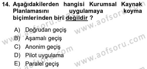 Kurumsal Kaynak Planlama Sistemleri Dersi 2020 - 2021 Yılı Yaz Okulu Sınav Soruları 14. Soru