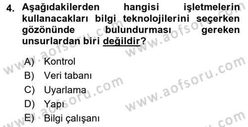 Kurumsal Kaynak Planlama Sistemleri Dersi 2020 - 2021 Yılı Yaz Okulu Sınav Soruları 4. Soru