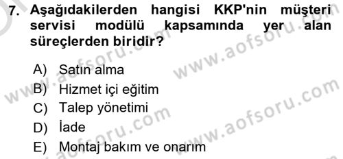 Kurumsal Kaynak Planlama Sistemleri Dersi 2020 - 2021 Yılı Yaz Okulu Sınav Soruları 7. Soru
