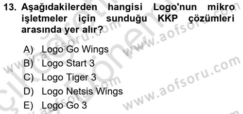 Kurumsal Kaynak Planlama Sistemleri Dersi 2022 - 2023 Yılı (Vize) Ara Sınav Soruları 13. Soru