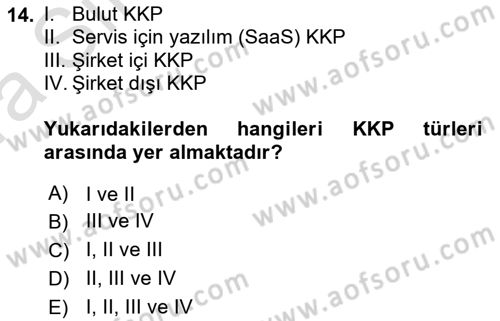 Kurumsal Kaynak Planlama Sistemleri Dersi 2022 - 2023 Yılı (Vize) Ara Sınav Soruları 14. Soru