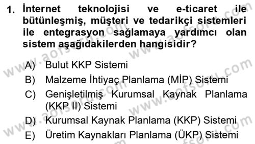 Kurumsal Kaynak Planlama Sistemleri Dersi 2022 - 2023 Yılı (Final) Dönem Sonu Sınavı 1. Soru