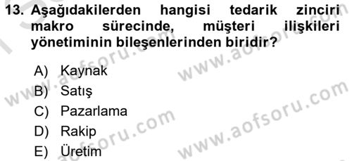 Kurumsal Kaynak Planlama Sistemleri Dersi 2022 - 2023 Yılı (Final) Dönem Sonu Sınav Soruları 13. Soru