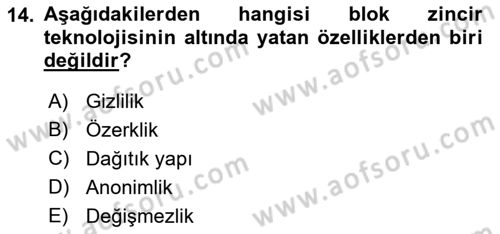 Kurumsal Kaynak Planlama Sistemleri Dersi 2022 - 2023 Yılı (Final) Dönem Sonu Sınav Soruları 14. Soru