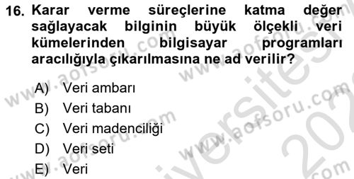 Kurumsal Kaynak Planlama Sistemleri Dersi 2022 - 2023 Yılı (Final) Dönem Sonu Sınav Soruları 16. Soru