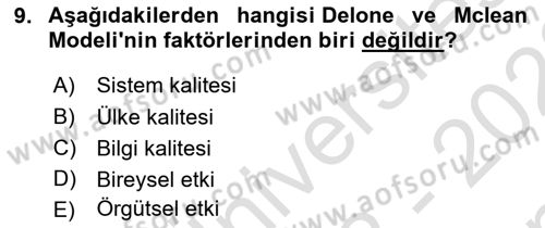 Kurumsal Kaynak Planlama Sistemleri Dersi 2022 - 2023 Yılı (Final) Dönem Sonu Sınav Soruları 9. Soru
