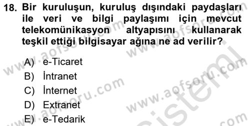 Kurumsal Kaynak Planlama Sistemleri Dersi 2022 - 2023 Yılı Yaz Okulu Sınav Soruları 18. Soru