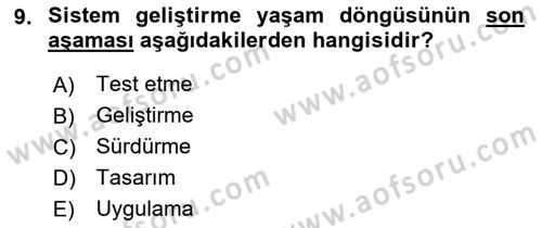 Kurumsal Kaynak Planlama Sistemleri Dersi 2022 - 2023 Yılı Yaz Okulu Sınav Soruları 9. Soru