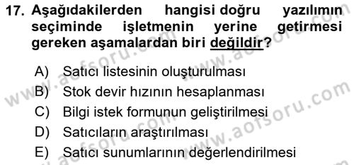 Kurumsal Kaynak Planlama Sistemleri Dersi 2023 - 2024 Yılı (Vize) Ara Sınav Soruları 17. Soru