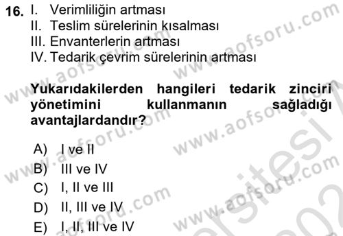 Kurumsal Kaynak Planlama Sistemleri Dersi 2023 - 2024 Yılı (Final) Dönem Sonu Sınav Soruları 16. Soru
