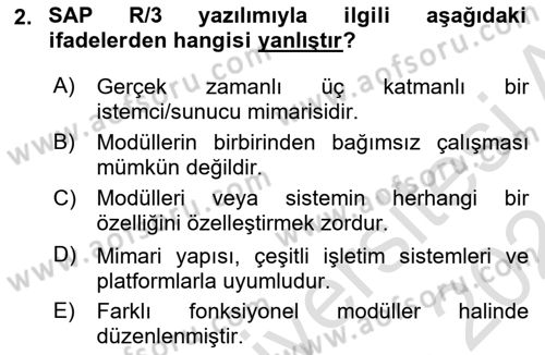 Kurumsal Kaynak Planlama Sistemleri Dersi 2023 - 2024 Yılı (Final) Dönem Sonu Sınav Soruları 2. Soru