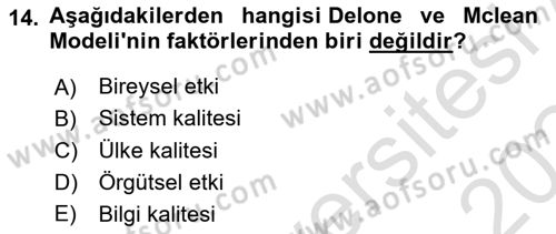 Kurumsal Kaynak Planlama Sistemleri Dersi 2023 - 2024 Yılı Yaz Okulu Sınav Soruları 14. Soru