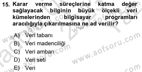 Kurumsal Kaynak Planlama Sistemleri Dersi 2023 - 2024 Yılı Yaz Okulu Sınav Soruları 15. Soru