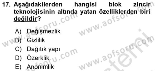 Kurumsal Kaynak Planlama Sistemleri Dersi 2023 - 2024 Yılı Yaz Okulu Sınav Soruları 17. Soru