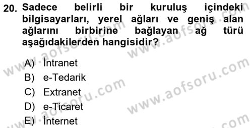 Kurumsal Kaynak Planlama Sistemleri Dersi 2023 - 2024 Yılı Yaz Okulu Sınav Soruları 20. Soru