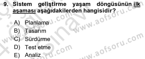 Kurumsal Kaynak Planlama Sistemleri Dersi 2023 - 2024 Yılı Yaz Okulu Sınav Soruları 9. Soru