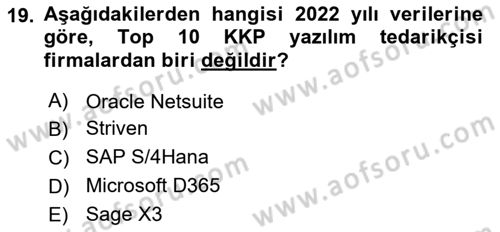 Kurumsal Kaynak Planlama Sistemleri Dersi 2024 - 2025 Yılı (Vize) Ara Sınavı 19. Soru