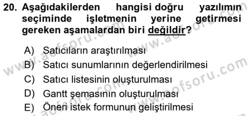 Kurumsal Kaynak Planlama Sistemleri Dersi 2024 - 2025 Yılı (Vize) Ara Sınav Soruları 20. Soru
