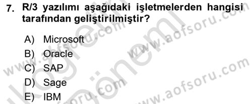 Kurumsal Kaynak Planlama Sistemleri Dersi 2024 - 2025 Yılı (Vize) Ara Sınavı 7. Soru