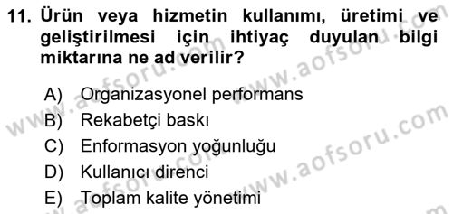Kurumsal Kaynak Planlama Sistemleri Dersi 2024 - 2025 Yılı (Final) Dönem Sonu Sınav Soruları 11. Soru